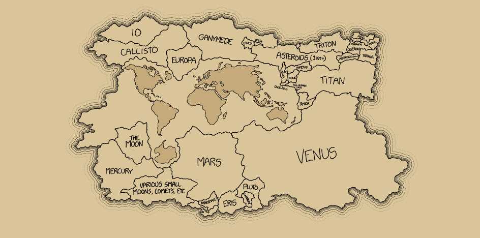 This cool map shows surface area of planets as if they were continents
