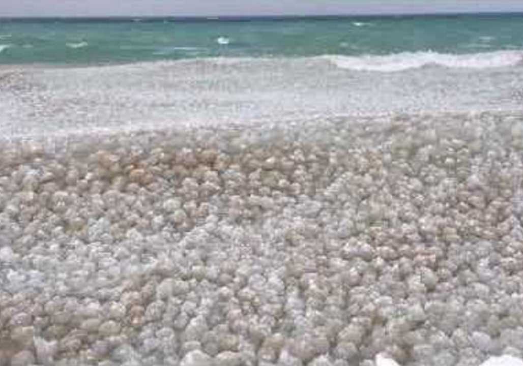Video shows small ice balls formed in Lake Michigan