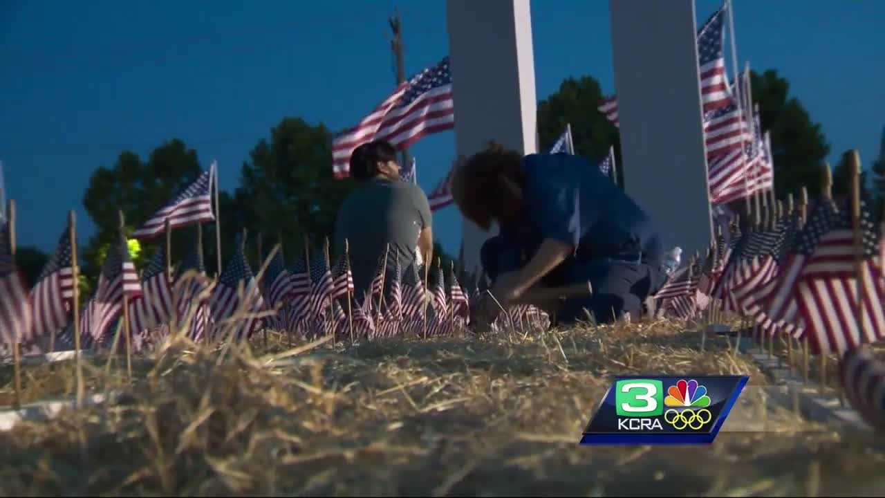 Volunteers begin setting up 9/11 tribute in West Sacramento