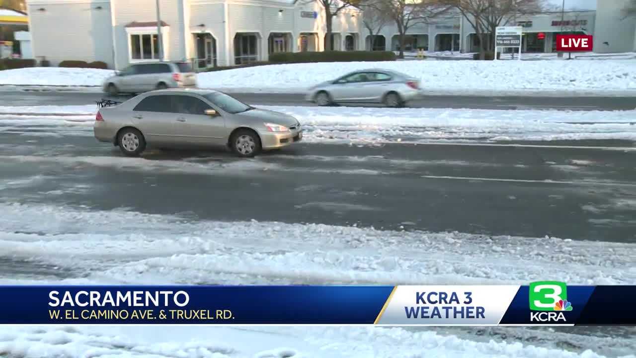 Looks like the Sierra: Hail still covers Natomas streets Tuesday