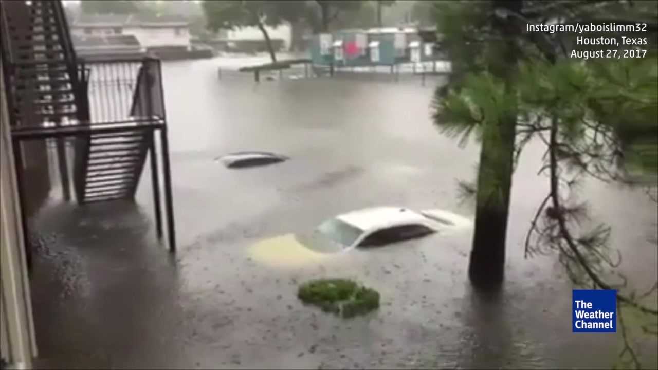 Cars nearly submerged in floodwaters in wake of Harvey