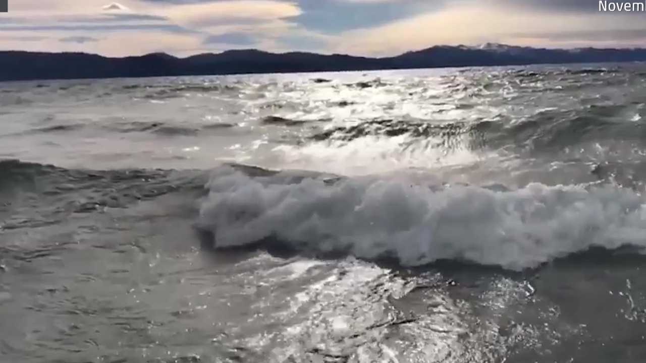 Unusual waves pound Lake Tahoe
