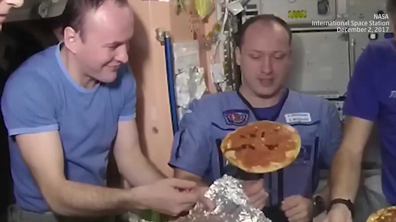 International Space Station astronauts have pizza party