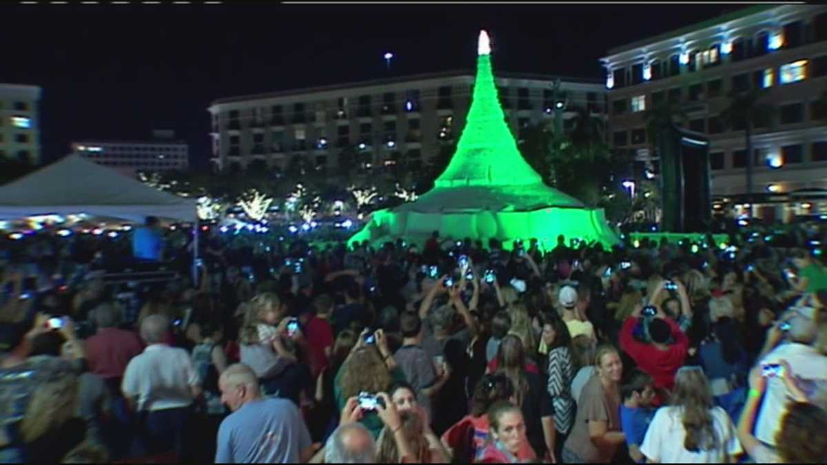 Giant sand Christmas tree lights up West Palm Beach