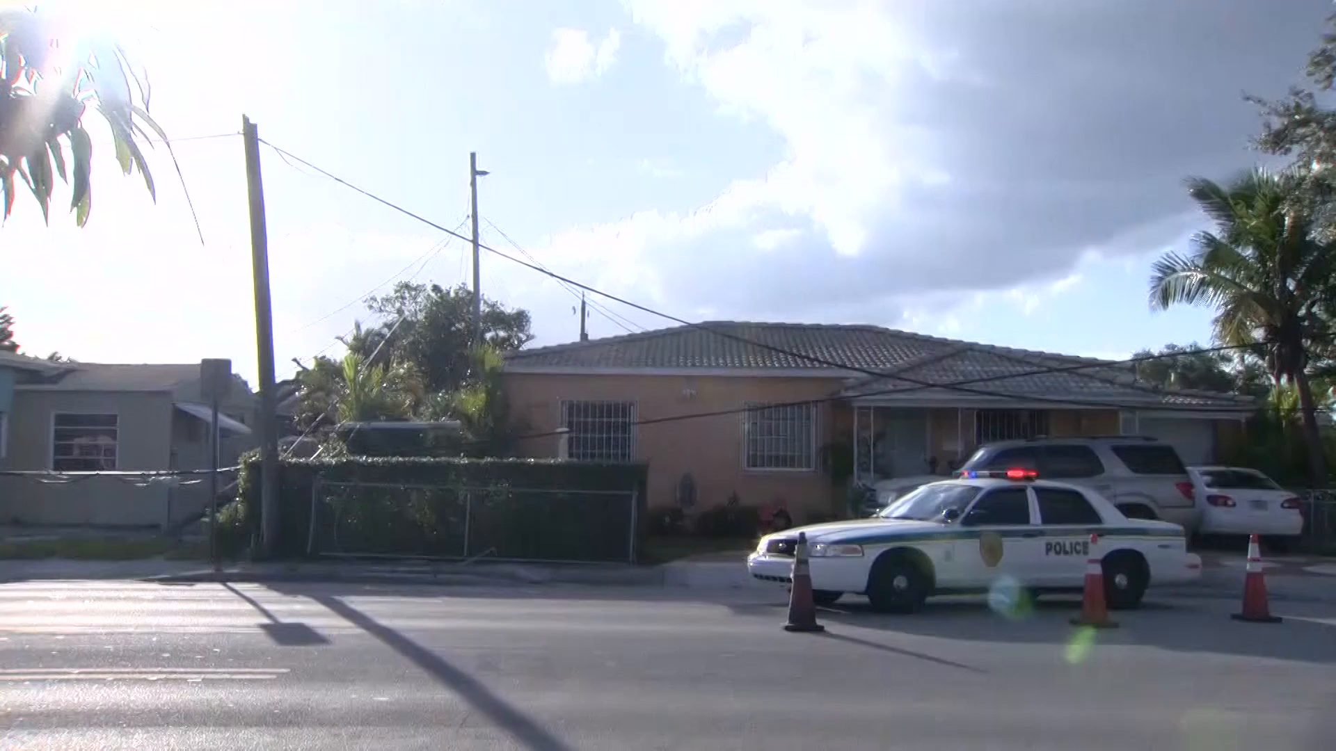 Downed pole traps family inside home