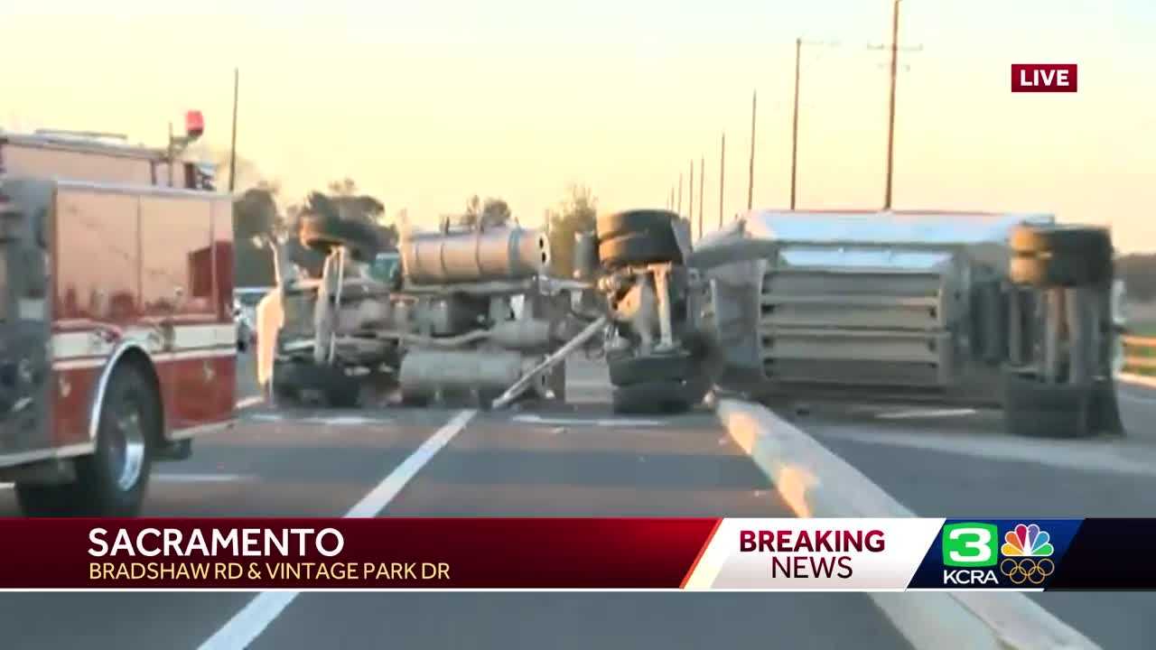 Crash, downed power lines block part of busy Sacramento County road