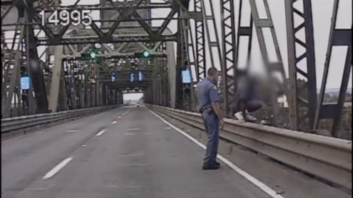 Dramatic video shows heroic state trooper save man from jumping off bridge