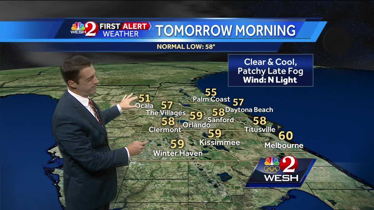 Clear and cool, patchy fog Saturday morning