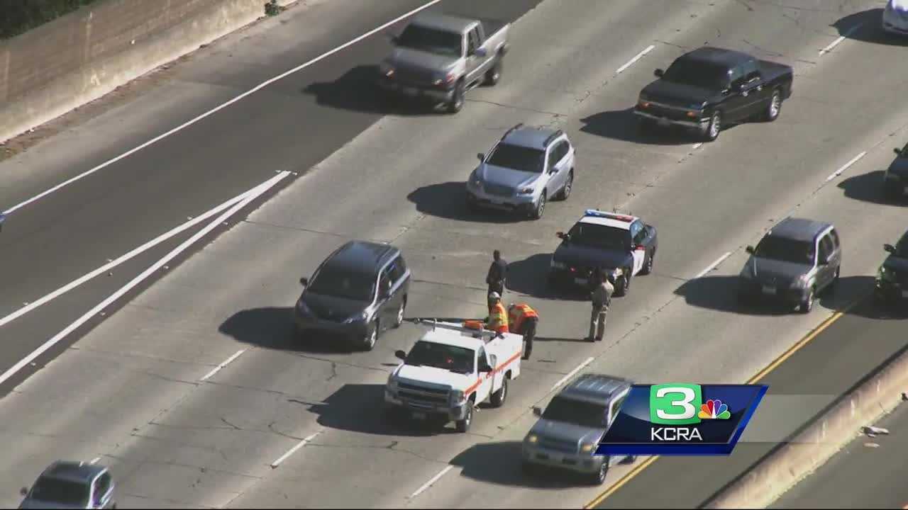 2-foot Pothole on I-5 in Sacramento damages several cars