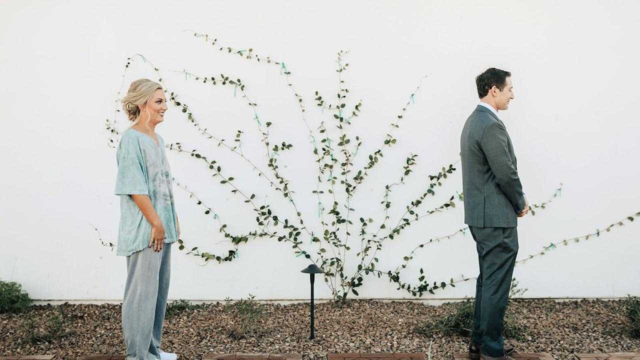 Bride pulls prank on groom by wearing sweatpants on their wedding day