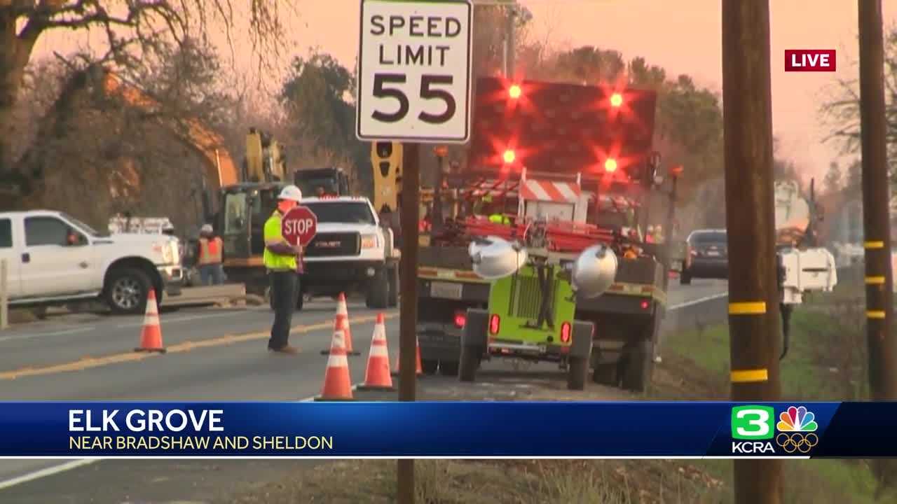 Temporary road closure in Elk Grove at busy intersection