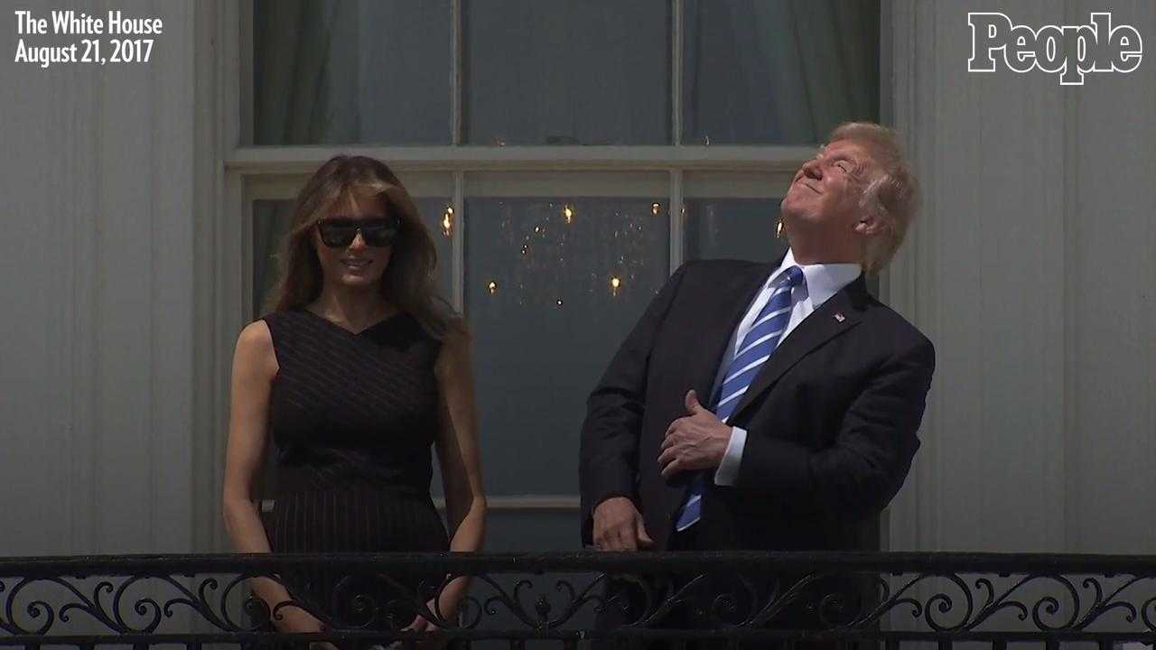 President jokingly looks at sky before eclipse without glasses