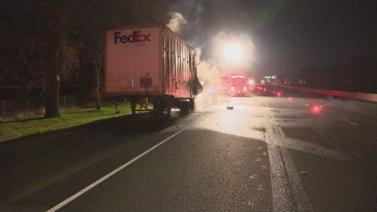 FedEx truck catches fire on I-80 in Rocklin, closes 2 lanes