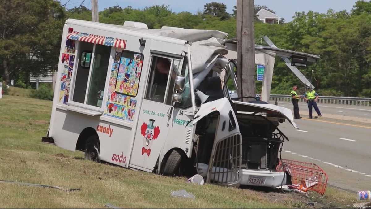 Ice cream truck crashes into Bourne utility pole
