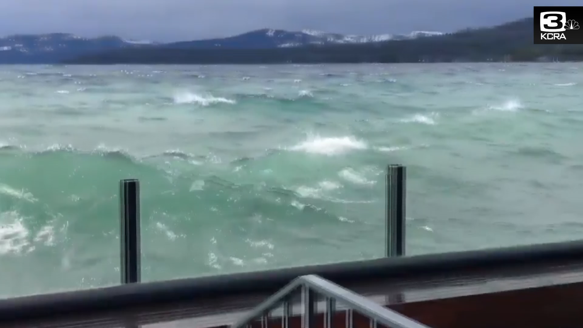 Large waves crash into North Lake Tahoe shore