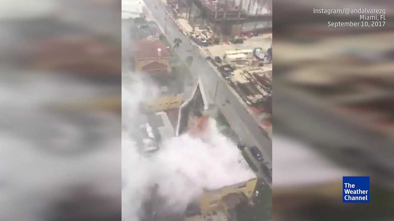 Watch Hurricane Irma's powerful winds rip roof off building in Miami