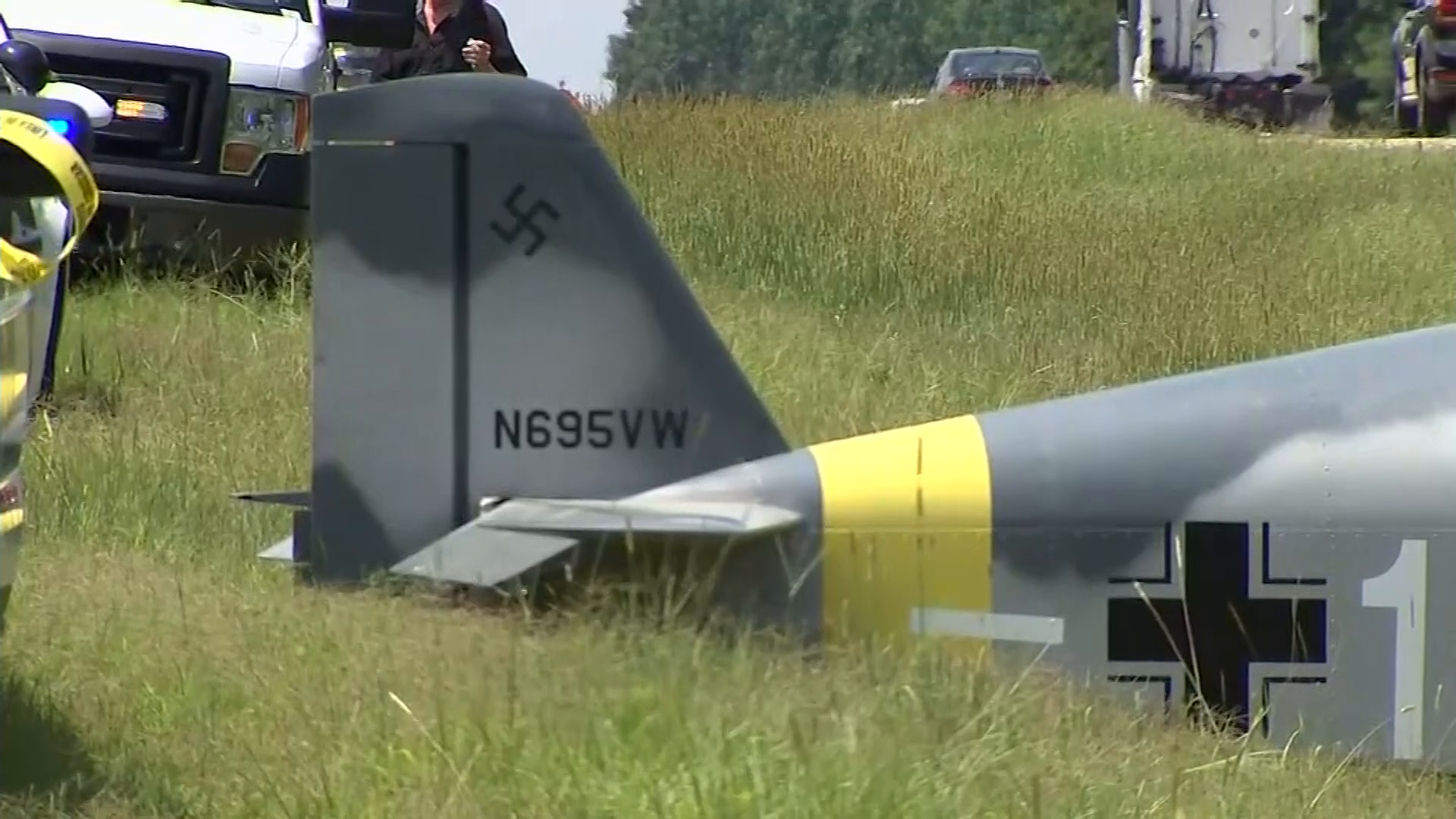Small plane with 'just for fun' swastika lands on highway