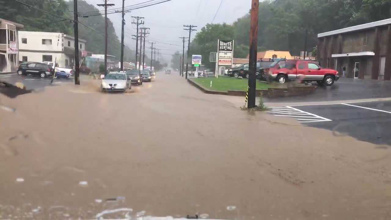 Raw video: Babcock Boulevard flooded in Ross Township