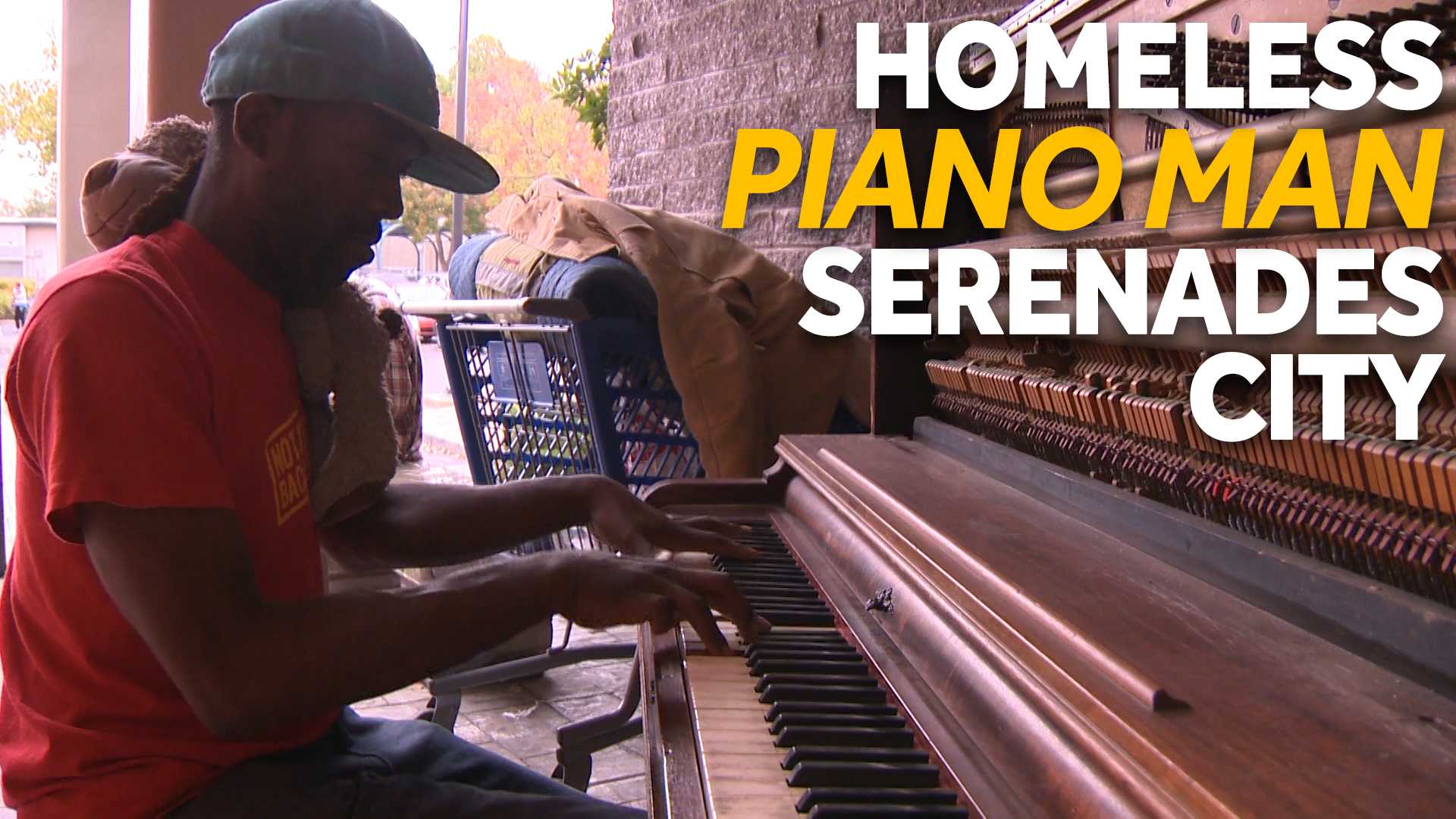 Homeless man finds comfort in playing street pianos