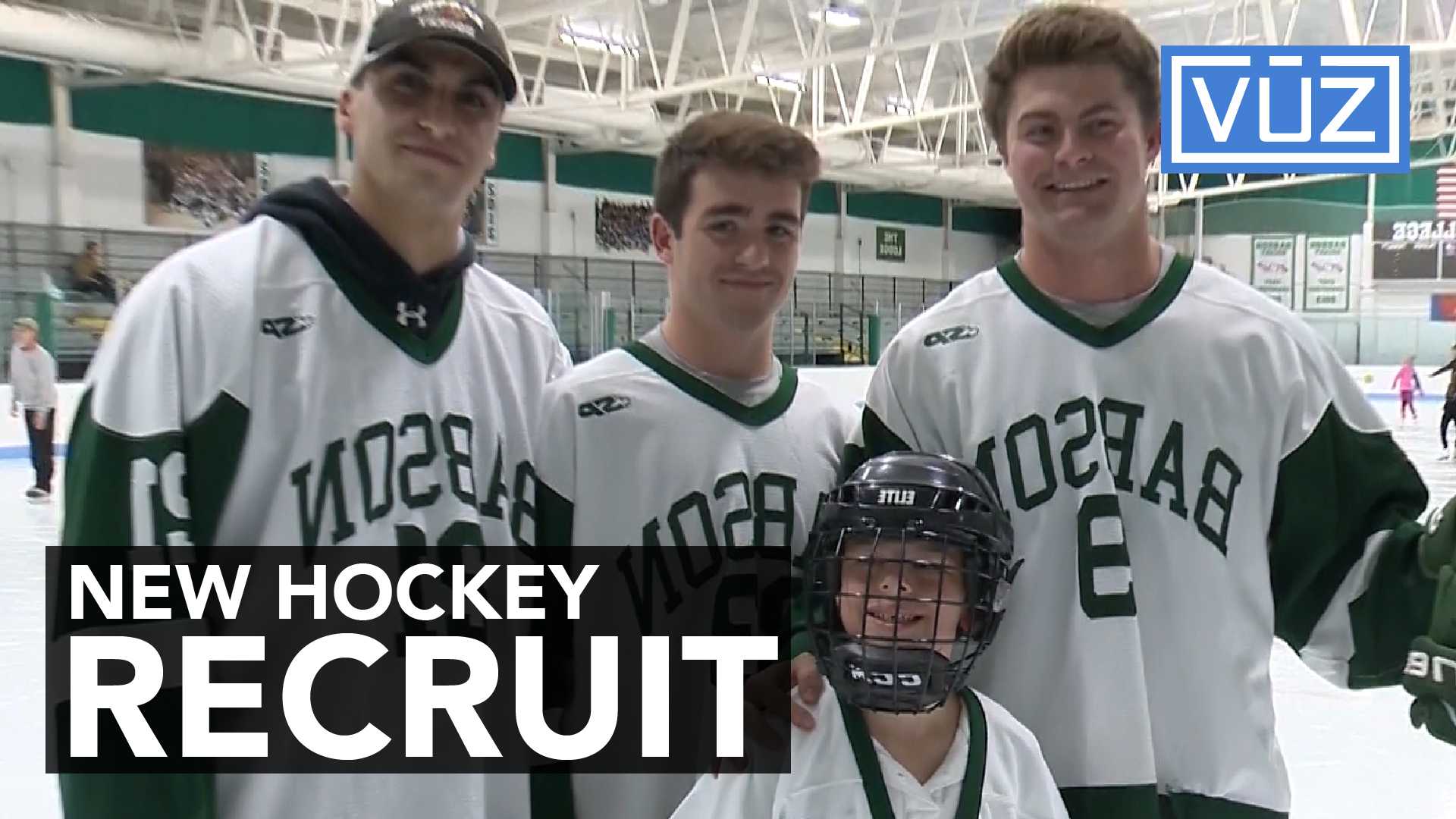 Boy warms hearts as newest member of college hockey team